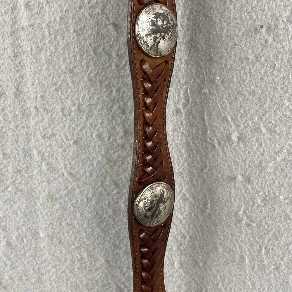 Indiana Metal Leather Belt Brown Silver Domed Walking Liberty Coins Concho